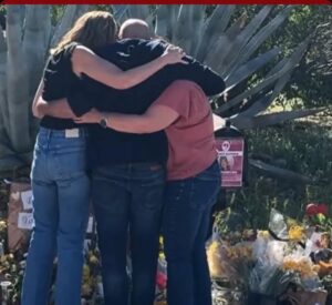 One month after Nancy’s disappearance, Savannah Guthrie visits her mother in Tucson and adds flowers to the memorial.