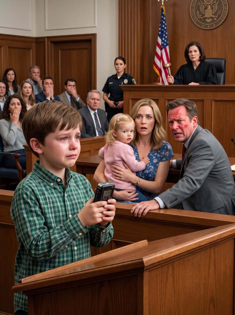 The judge asked my nine-year-old twin sons which parent they felt safest with. Daniel leaned back like he already knew the answer, surrounded by documents proving he had the house, the money, and the better schools. Then Lucas stood up in his green plaid shirt, reached into his jacket pocket, and pulled out his grandfather’s old voice recorder. “I kept it,” he whispered, “because I thought nobody would believe Mom.
