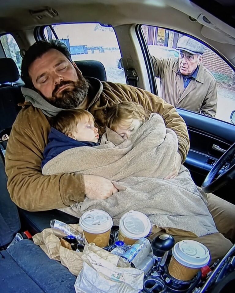 At the airport parking lot, I found my son sleeping in his car with his twins.